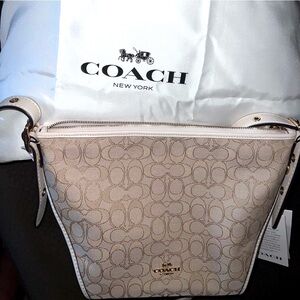 Coach Women’s Handbag Cross Body Dufflete Beige Ivory Gold Zip Strap Logo NWT